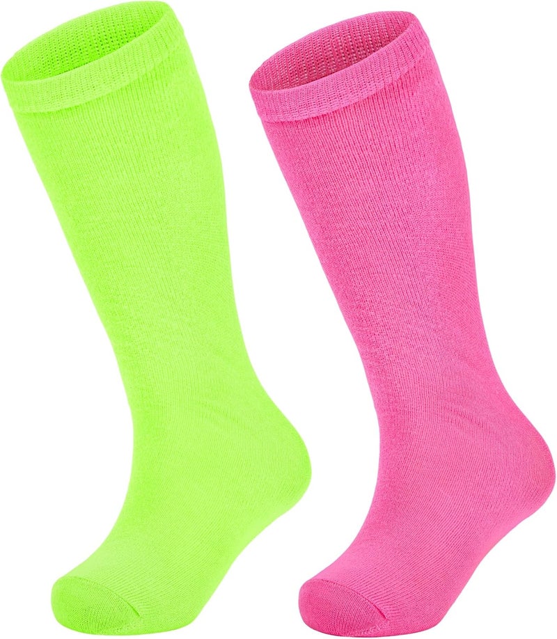 Zando Kids Neon Pink Youth Soccer Socks Breathable Girls Softball Novelty Cotton Knee High Socks Kids St Patrick's Day Socks 6-9 Years Girls Stockings Neon Green/Hot Pink - Image 1